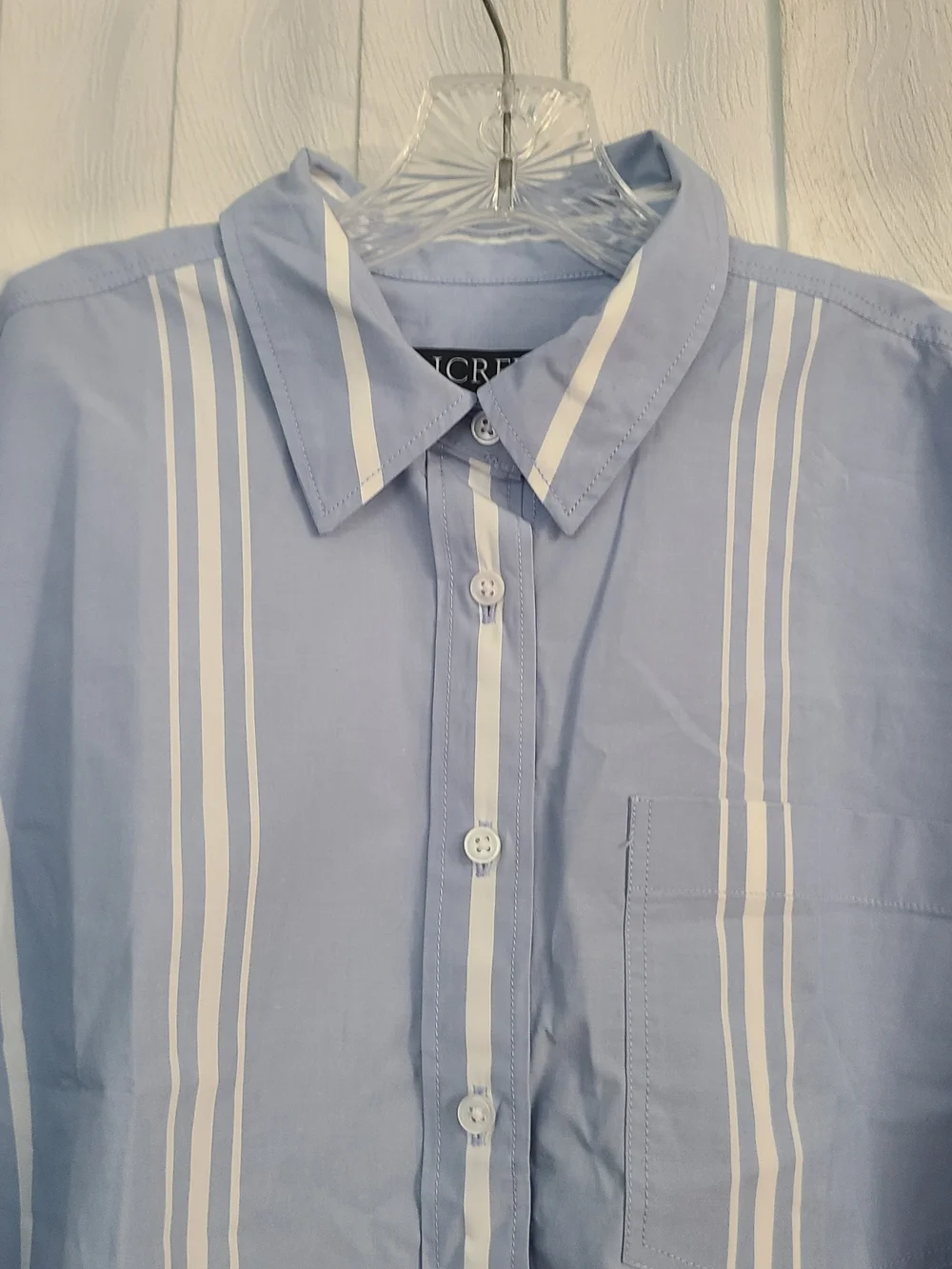 J.CREW M Etienne Crop Blue White Stripe Boxy Oversize Cotton Poplin Button Top